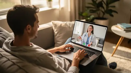 Licensed nurse practitioner conducting virtual telehealth consultation with patient in Englewood Florida