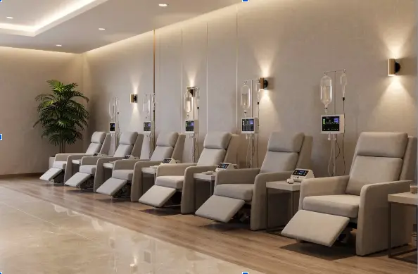 IV infusion lounge at Patriot IV Boca Raton with private recliner bays and modern decor